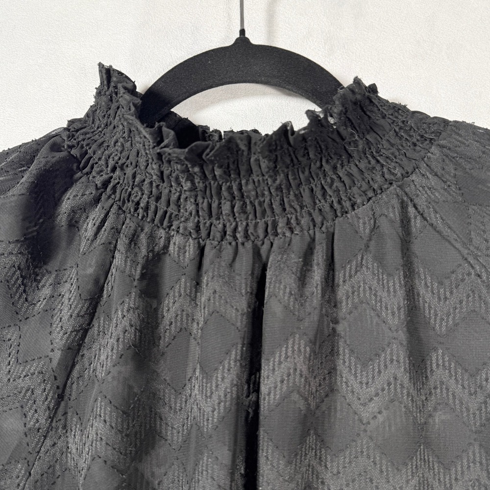 mossimo Black Sheer Mock Neck‎ Zig Zag Pattern Large Long Sleeve Top whimsigoth - Picture 3 of 5